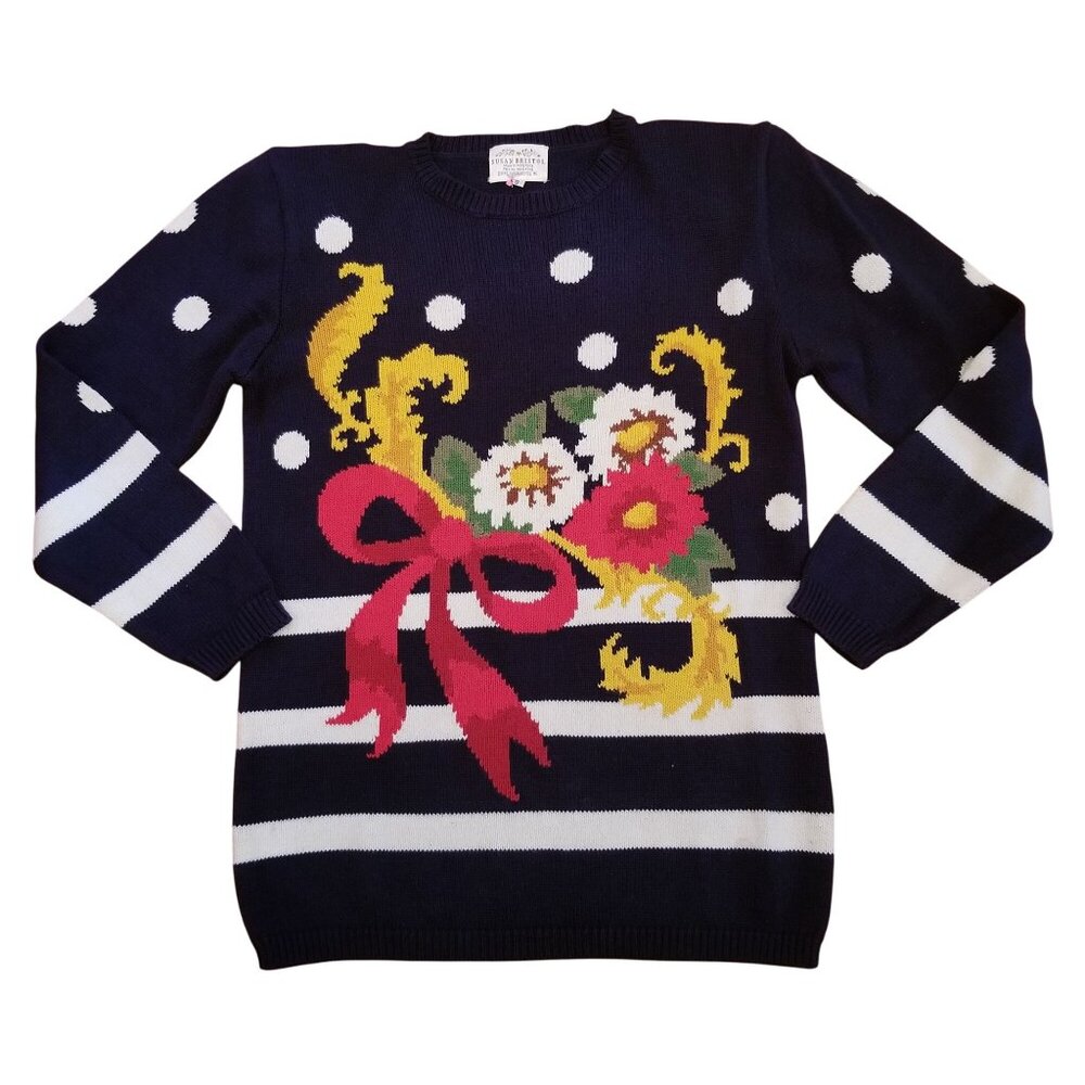 Susan Bristol S Vintage 90s Pullover Sweater Floral Polka Dot Stripe Coastal Hon
